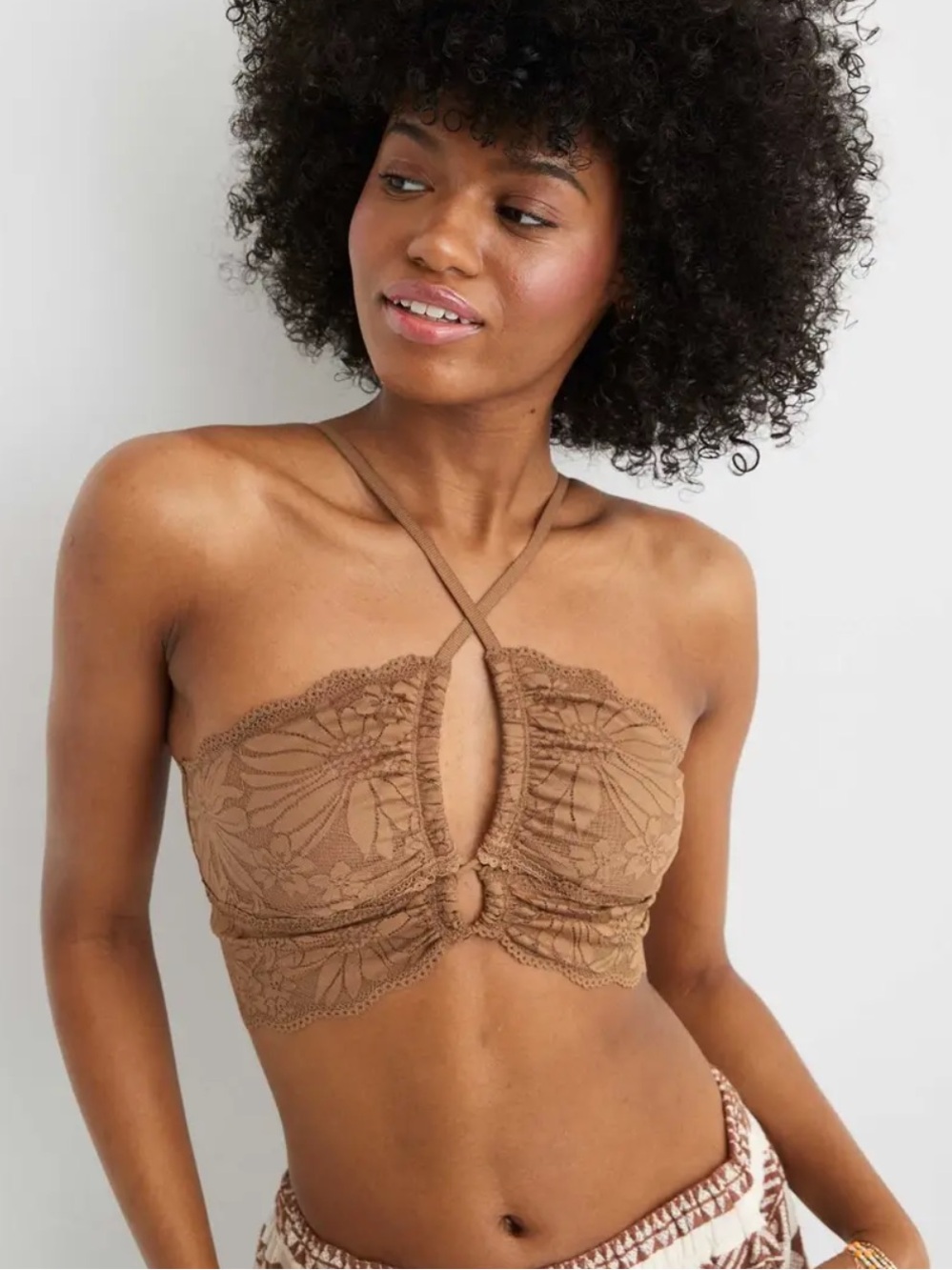 AERIE Brown Lace Criss Cross Bralette NEW